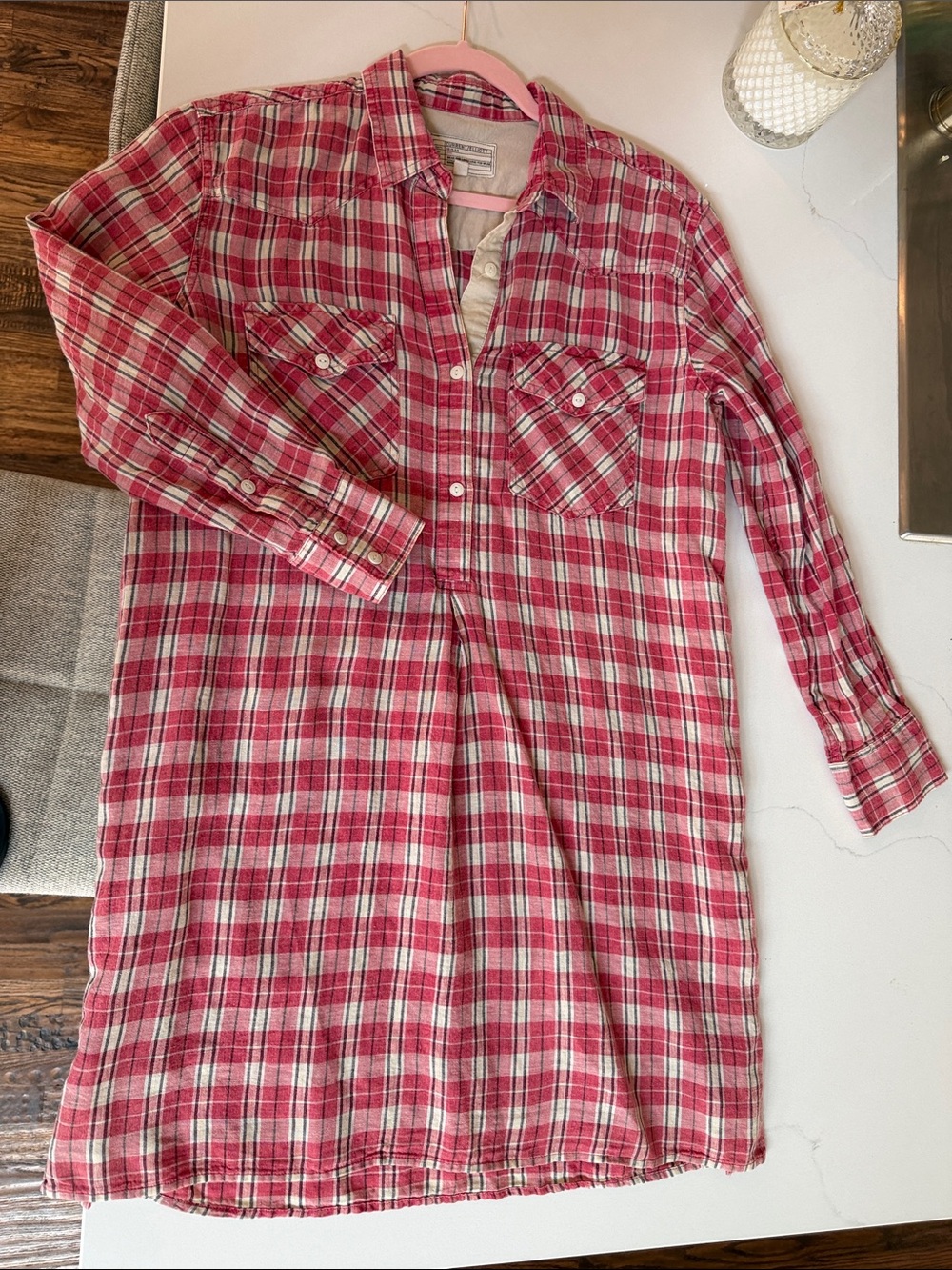 Current/Elliott Shirt Dress Plaid in Red Size 0